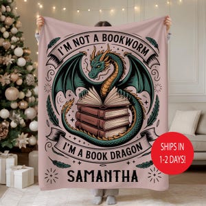 Custom Dragons Bookish Blanket with Name, Fantasy Romance Reader Gift, Romantacy Book Merch, Booktok, Reading Accessories, Book Lover Throw image 11