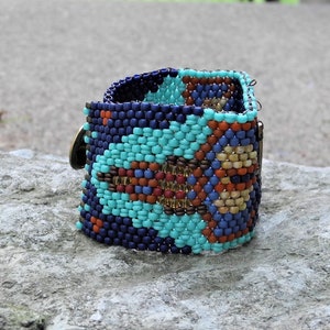 Butterfly Tapestry Bracelet Cuff Free Form Peyote Stitch Bead Weaving BOHO Hand Woven image 10