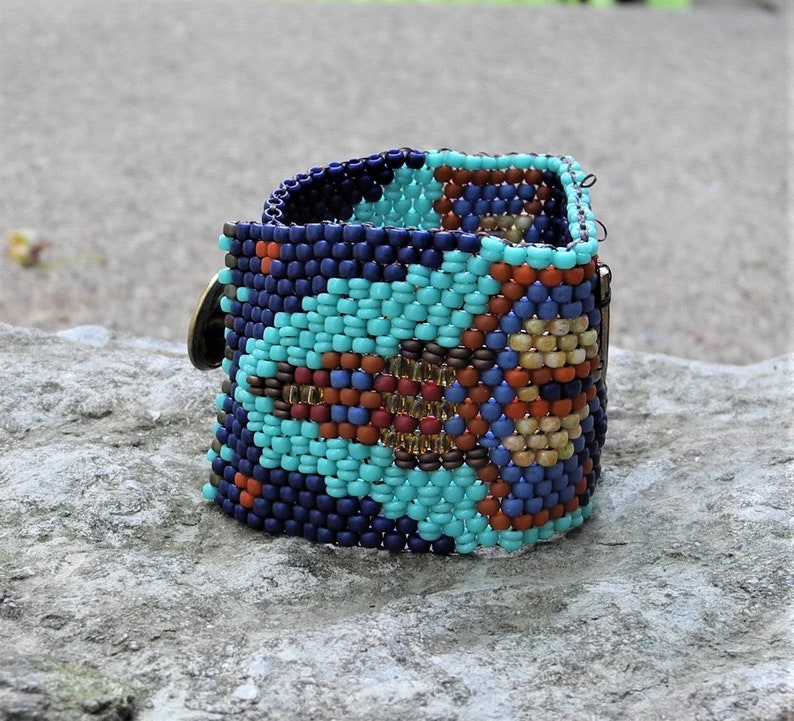 Butterfly Tapestry Bracelet Cuff Free Form Peyote Stitch Bead Weaving BOHO Hand Woven image 10