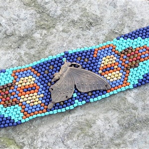 Butterfly Tapestry Bracelet Cuff Free Form Peyote Stitch Bead Weaving BOHO Hand Woven image 7