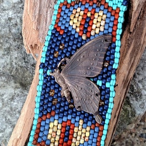 Butterfly Tapestry Bracelet Cuff Free Form Peyote Stitch Bead Weaving BOHO Hand Woven image 9