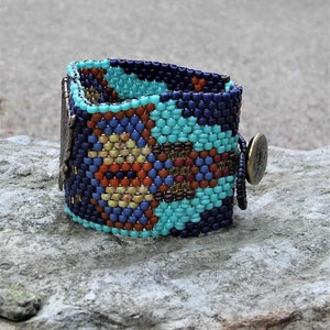 Butterfly Tapestry Bracelet Cuff Free Form Peyote Stitch Bead Weaving BOHO Hand Woven image 3