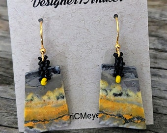 Beaded Statement Earrings - Bead Weaving Jewelry - Dangles – Bumble Bee Jasper - BOHO