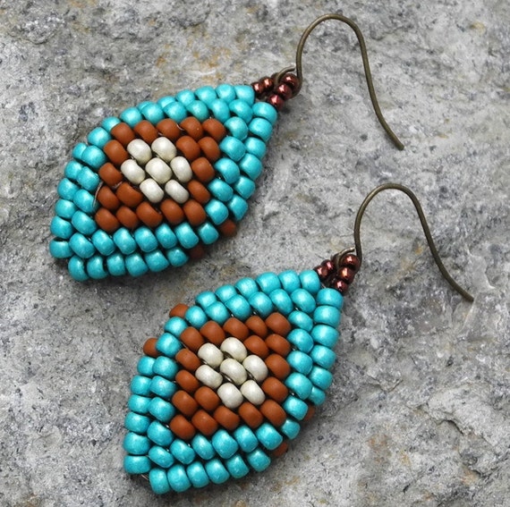 Items similar to Free Form Peyote Stitch Beaded Earrings Dangles on Etsy