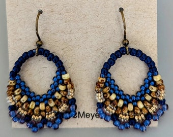 Beaded Statement Earrings - Bead Weaving Jewelry - Round Dangles - BOHO - Hand Woven