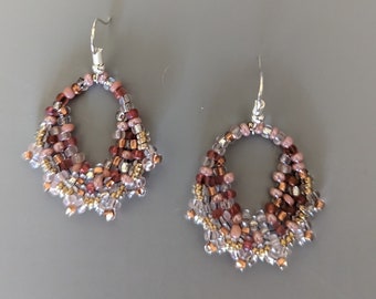 Beaded Statement Earrings - Bead Weaving Jewelry - Round Dangles - BOHO - Hand Woven