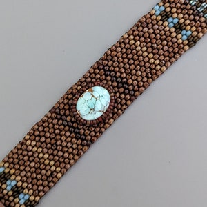 Sand Hill Turquoise Cabochon Bracelet Free Form Peyote Stitch Bead Weaving Tapestry Hand Woven image 1