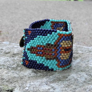 Butterfly Tapestry Bracelet Cuff Free Form Peyote Stitch Bead Weaving BOHO Hand Woven image 2