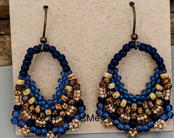 Beaded Statement Earrings - Bead Weaving Jewelry - Round Dangles - BOHO - Hand Woven