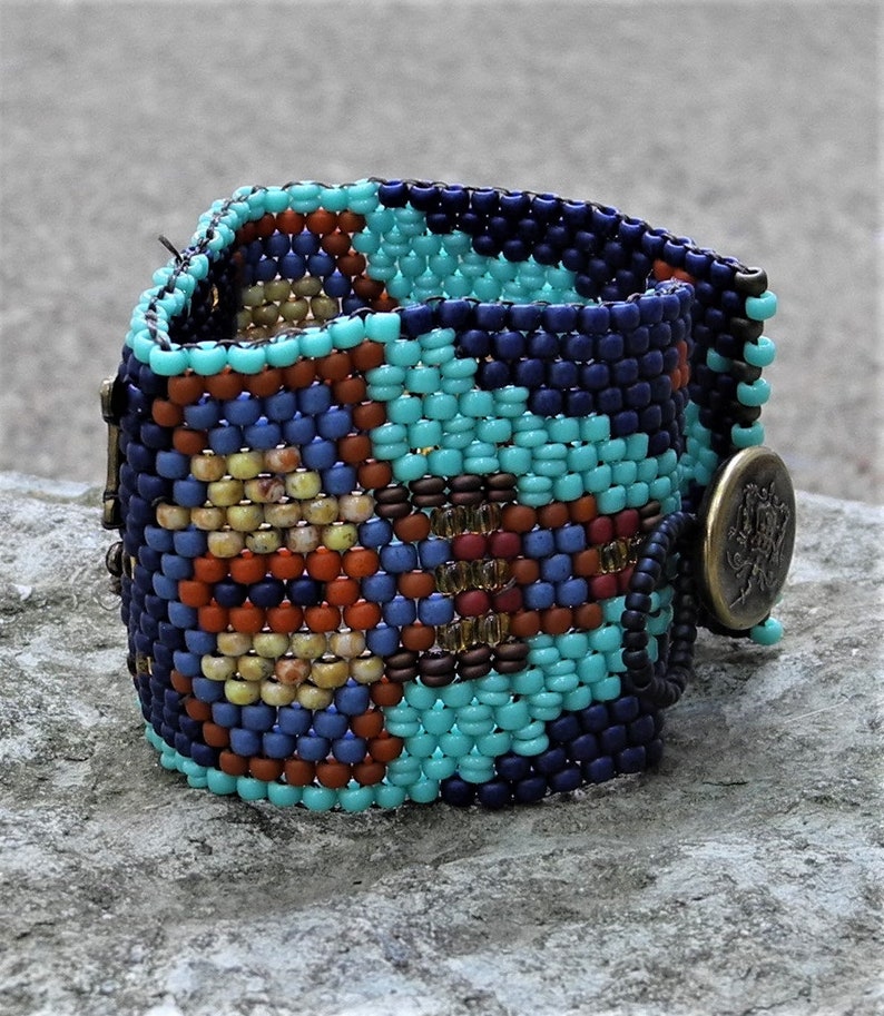 Butterfly Tapestry Bracelet Cuff Free Form Peyote Stitch Bead Weaving BOHO Hand Woven image 8