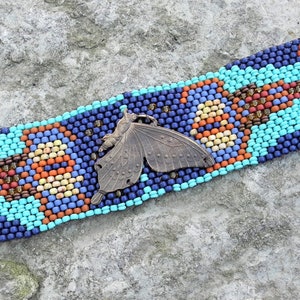 Butterfly Tapestry Bracelet Cuff Free Form Peyote Stitch Bead Weaving BOHO Hand Woven image 4
