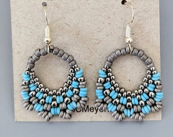 Beaded Statement Earrings - Bead Weaving Jewelry - Round Dangles - BOHO - Hand Woven