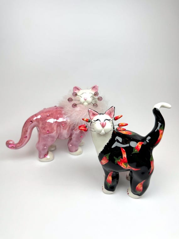 【2点セット】Amy Lacombe WhimsiClay 猫 陶器 置物 Selection of Amy Lacombe Whimsiclay Cat Figurine Collection Annaco
