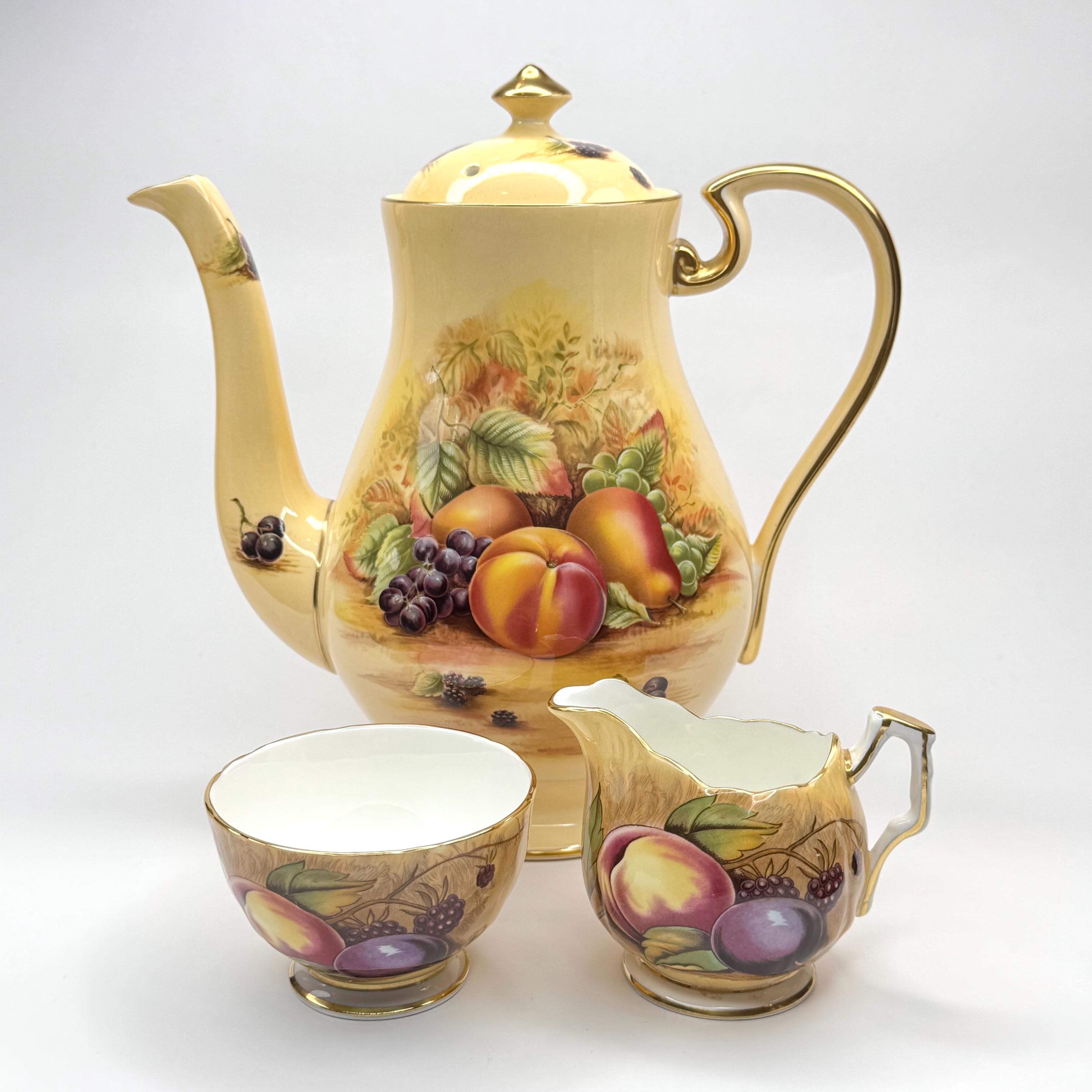 RARE Aynsley Orchard Gold 3‑piece Tea Set - Teapot, Creamer
