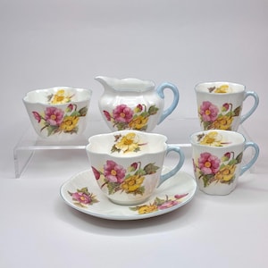Vintage 1945-1966 Shelley &quot;Begonia&quot; Collection - Choose from Teacup and Saucer, Sugar Bowl and Creamer, Demitasse Cups, Collectible Shelley