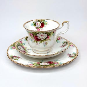 Vintage Royal Albert Celebration Trio Set (6 Sets Available) - Cup, Saucer and Dessert Plate – Vintage Floral Bone China, Gold Trim