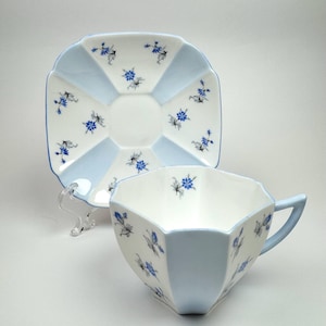 RARE Vintage 1945-1966 Shelley Queen Anne “Charm” Blue Tea Cup and Saucer , Bone China England