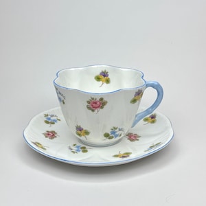 Vintage 1945-1966 Shelley Roses, Pansies and Forget-Me-Nots, Dainty Shape Tea Cup and Saucer #13424, English Bone China