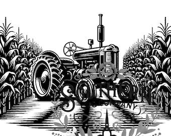 SVG Tractor Bundle - Cornfield Farming Design, Crop & Harvest SVG Files for