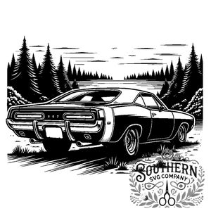 SVG Naturinspiriertes Old School Muskelauto Bundle, Vintage Clipart, Retro Autos digitaler Download zum Basteln & Designen