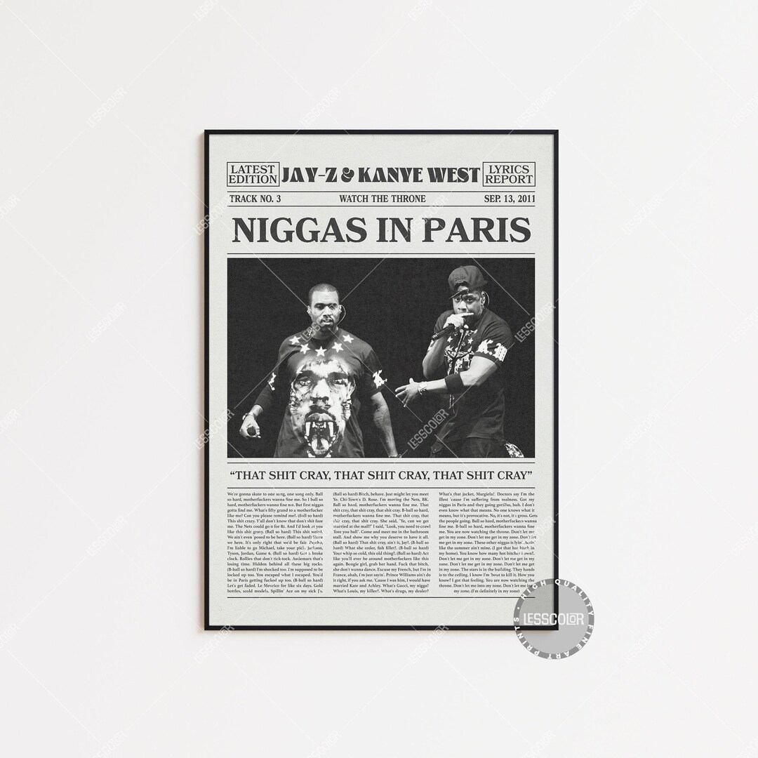 Jay Z and Kanye West Retro Newspaper Print, Niggas in Paris Poster, Lyrics Print, Kanye West ...