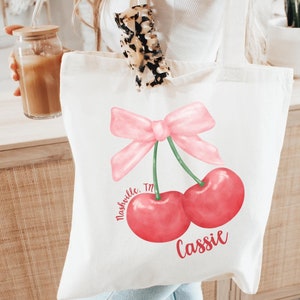 Cherry Personalized Name Tote | Custom Bridesmaids Gifts | Cherry Bachelorette Party | Trendy Bachelorette Tote Gift Bag