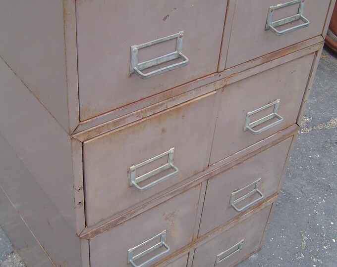 Vintage Industrial Metal Card Catalog 8 Drawer Craft Art Supply Filing