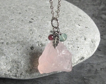 Rough Rose Quartz Tiny Gems Sterling Silver Necklace