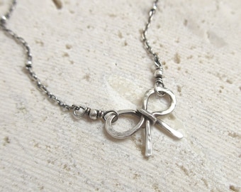 Sterling Silver Bow Necklace, Minimalist Choker, Antique Style