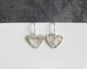 Hammered Heart Sterling Silver Earrings, Shiny Or Oxidized Finish