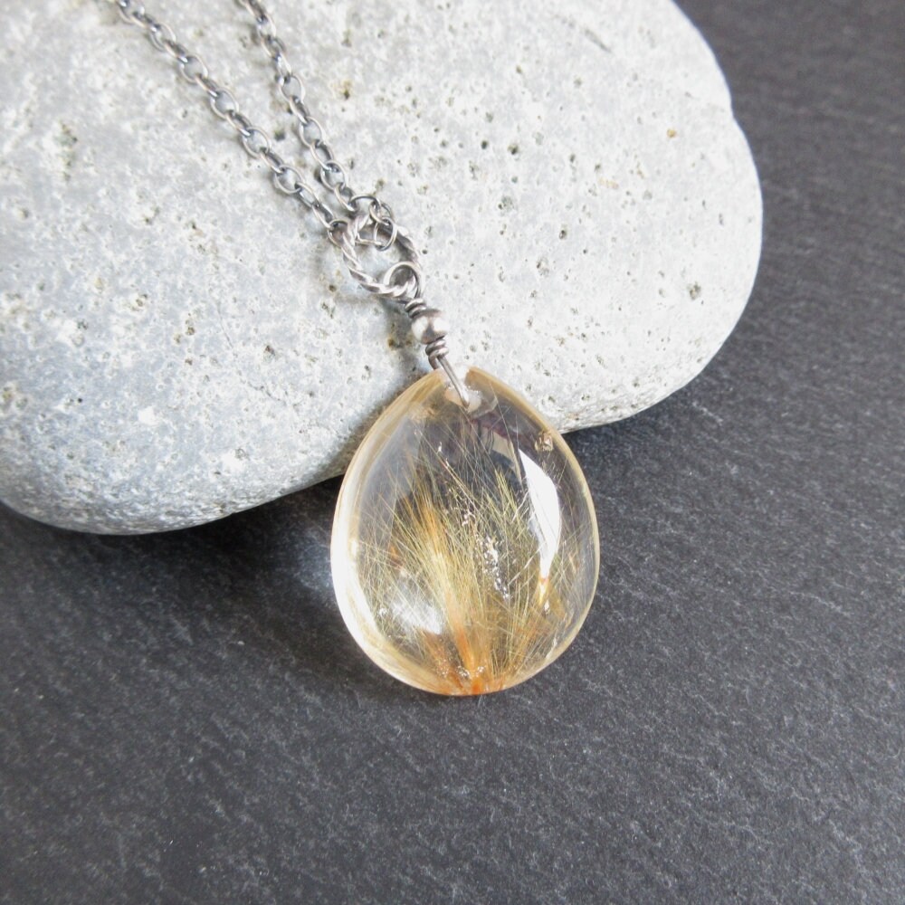 【人気商品！】 Rutilated Quartz Necklace, Golden Rutilated Quartz Pendant アクセサリー