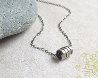 Tiny Rolling Coil Oxidized Sterling Silver Necklace, Minimalist Gift For Her