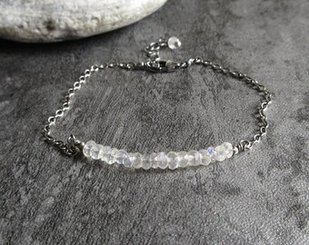 Moonstone Bracelet, Sterling Silver, June Birthstone, Personalized Gift For Her