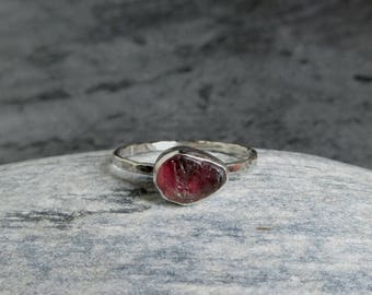 Raw Tourmaline Ring, Sterling Silver, Rough Pink Tourmaline, Natural Gemstone Ring, October Birstone, Rustic Jewelry