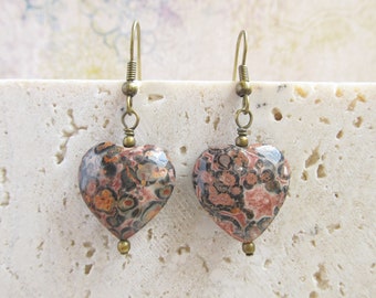 Leopard Skin Jasper Earrings, Rustic Style