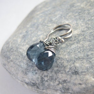 Denim Blue Quartz Earrings, Oxidized Sterling Silver, Teardrop Stone, Rustic Jewelry, Vintage Style, Everyday Earrings