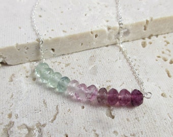 Sterling Silver Fluorite Bar Necklace, Gift For Women