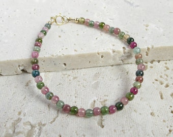 Watermelon Tourmaline Beads Bracelet, 14K Gold Filled Clasp