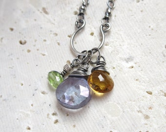 Sterling Silver Horseshoe Necklace, Interchangeable Blue Quartz Citrine Peridot Charms