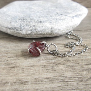 Rough Garnet Necklace, Delicate Raw Garnet Pendant, Oxidized Sterling Silver Chain, Handmade Rustic Jewelry image 6