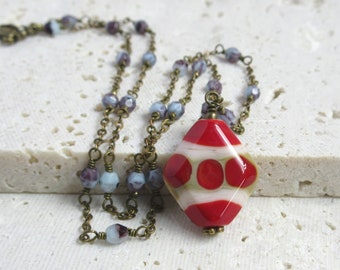 Rustic Artisan Lampwork Glass Pendant Czech Glass Beads Necklace