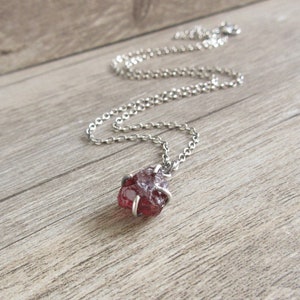 Rough Garnet Necklace, Delicate Raw Garnet Pendant, Oxidized Sterling Silver Chain, Handmade Rustic Jewelry image 4