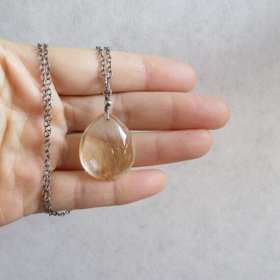 Rutilated Quartz Necklace, Golden Rutilated Quartz Pendant