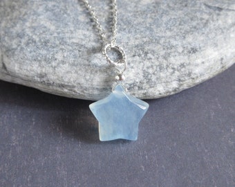 Aquamarine Star Necklace, Aqua Blue Gemstone Pendant, Sterling Silver, Gifts For Women