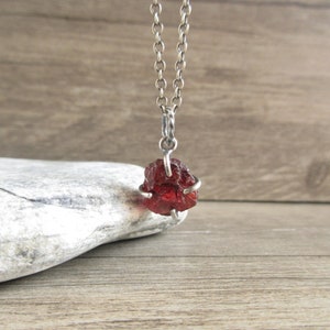 Rough Garnet Necklace, Delicate Raw Garnet Pendant, Oxidized Sterling Silver Chain, Handmade Rustic Jewelry image 2