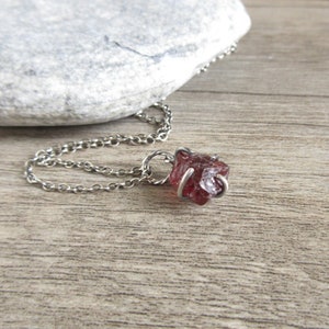 Rough Garnet Necklace, Delicate Raw Garnet Pendant, Oxidized Sterling Silver Chain, Handmade Rustic Jewelry image 5