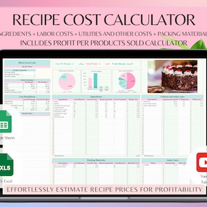 Recipe Cost Profit Calculator for Cooking Baking Costing Template for Pricing Food Product Ingredients Price Expense Google Sheet Excel
