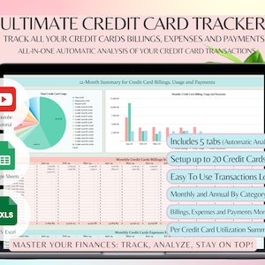 Ultimativer Kreditkarten-Tracker Steuern Sie die Verwendung von Rechnungen aus und schulden Sie diese in Google Sheets und Excel mit automatisierten, anpassbaren Kategorien