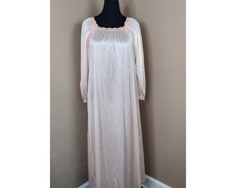 Vintage Olga Secret Hug Pink Lace Trim Long Sleeve Nightgown 9631 Small