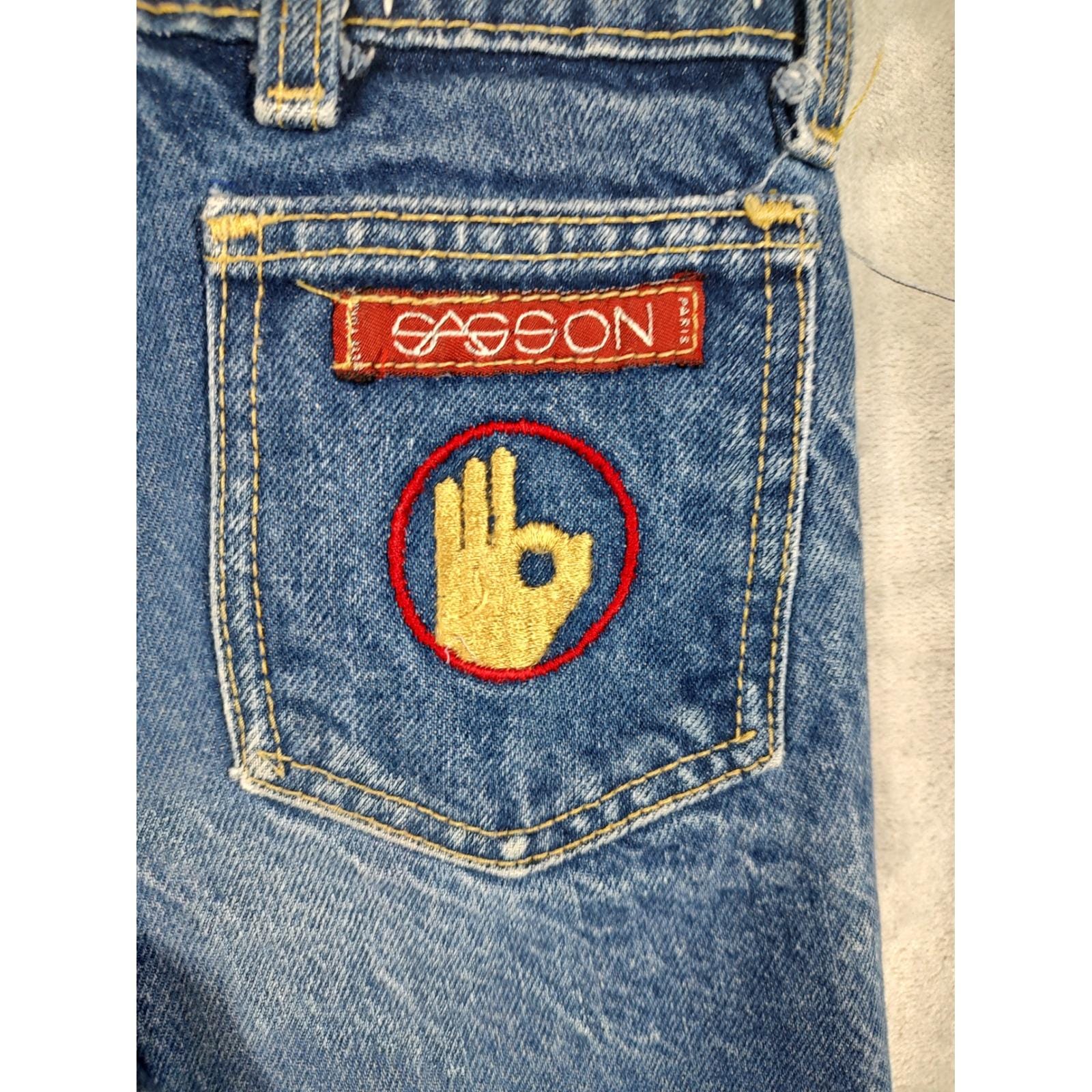 Vintage Sasson Kids Blue Denim Straight Leg Jean High Rise 80s Embroidered 22x15